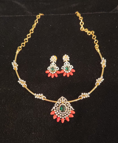 Elegant Green & Coral Hasli Set