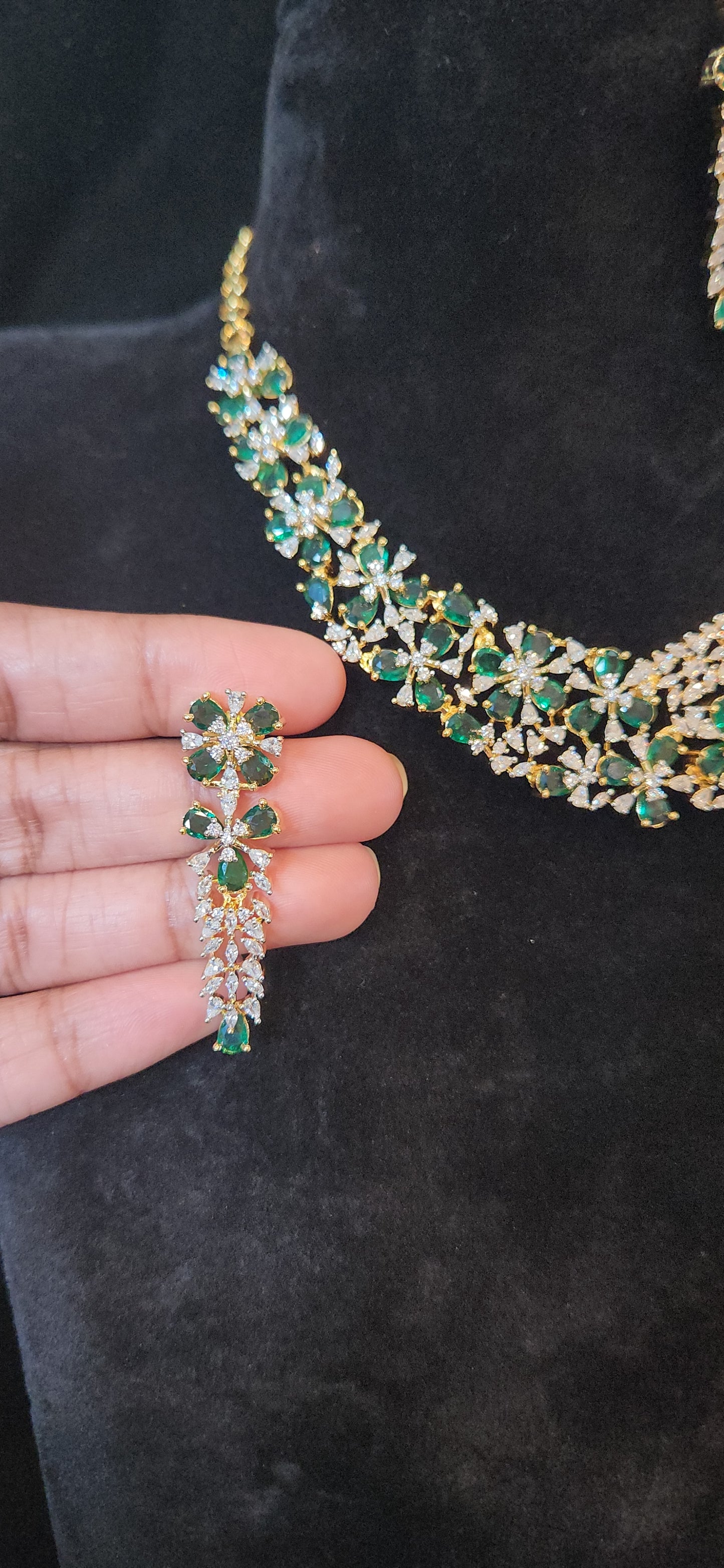Green Blossom Layered CZ Necklace Set