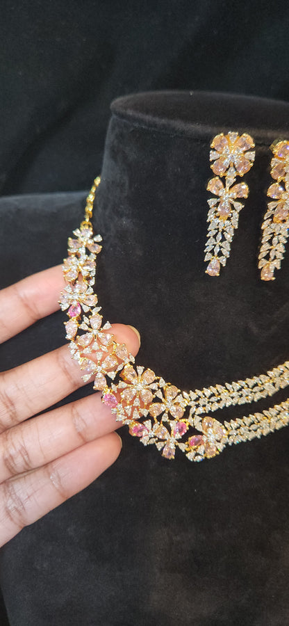 Green Blossom Layered CZ Necklace Set