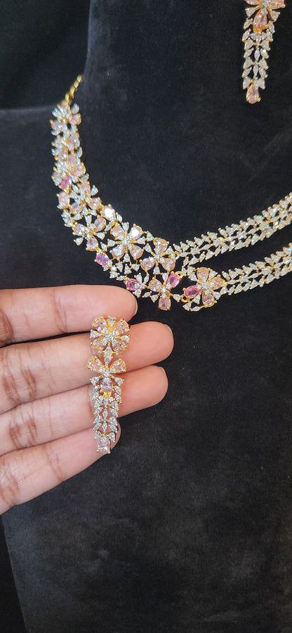 Green Blossom Layered CZ Necklace Set
