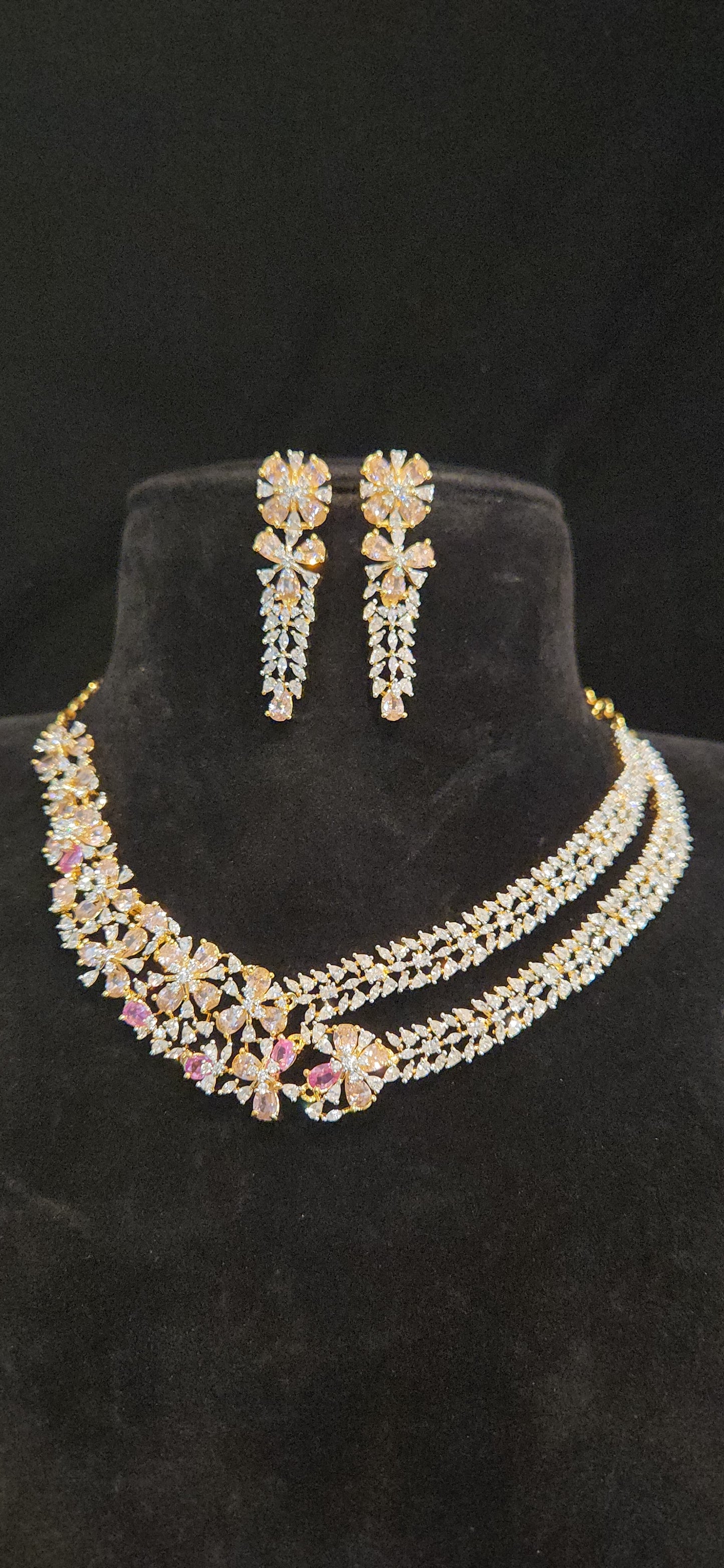 Green Blossom Layered CZ Necklace Set