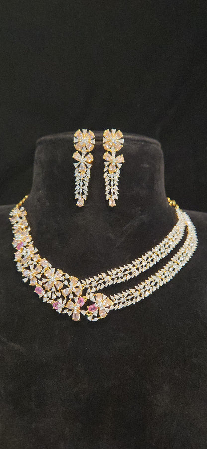 Green Blossom Layered CZ Necklace Set
