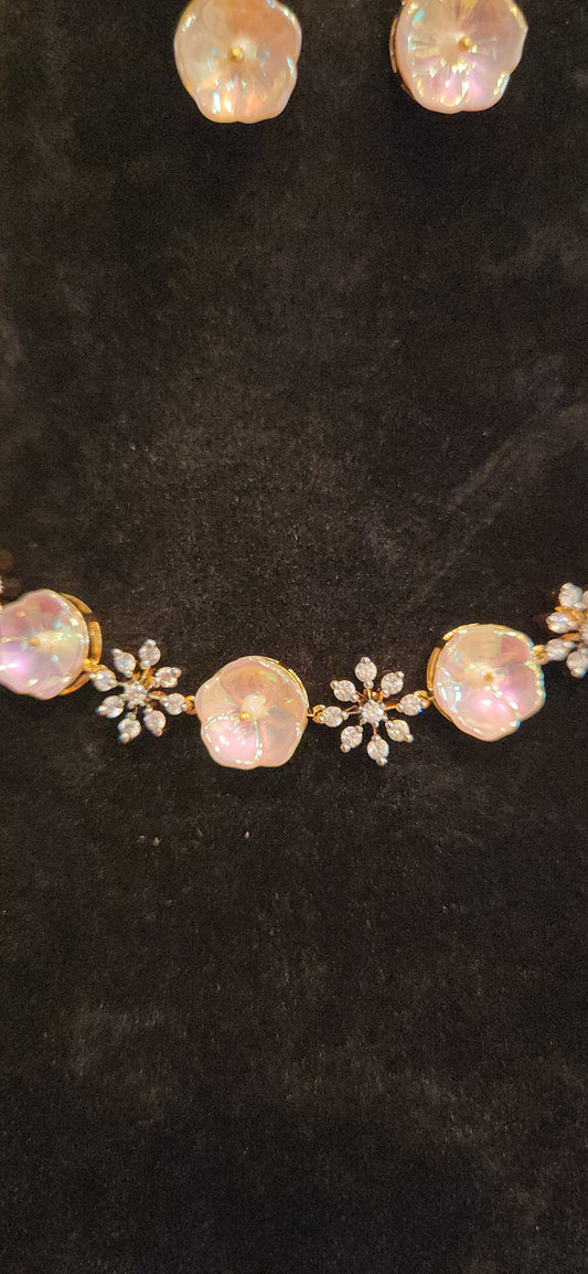 Luxury CZ Pearl Floral Necklace Set