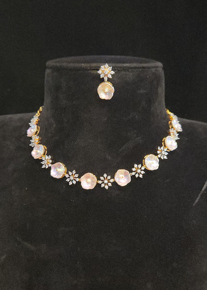 Luxury CZ Pearl Floral Necklace Set