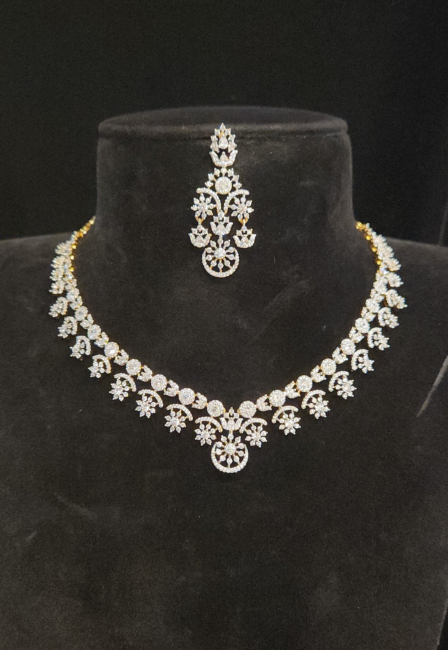 Floral Neutral Color CZ Necklace Set