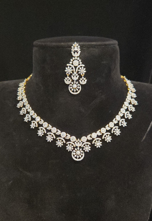 Floral Neutral Color CZ Necklace Set