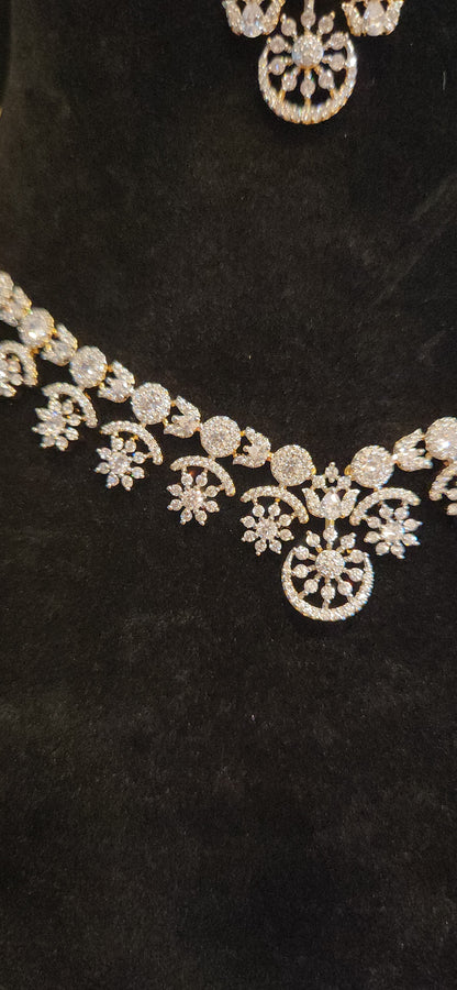 Floral Neutral Color CZ Necklace Set