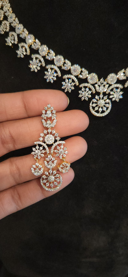 Floral Neutral Color CZ Necklace Set