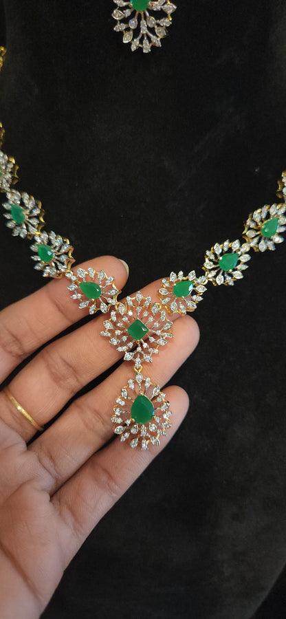 Luxury CZ Stone Necklace Set in Leaf shape