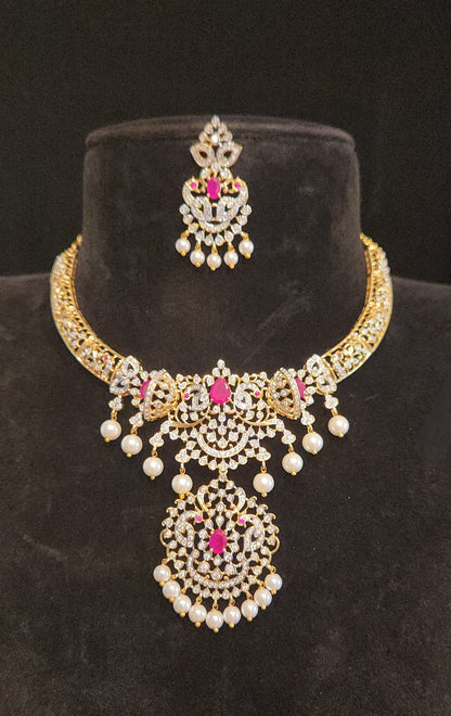 Royal Ruby Pearl CZ Hasli set