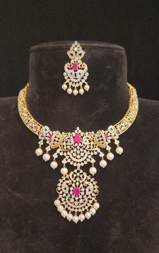 Royal Ruby Pearl CZ Hasli set