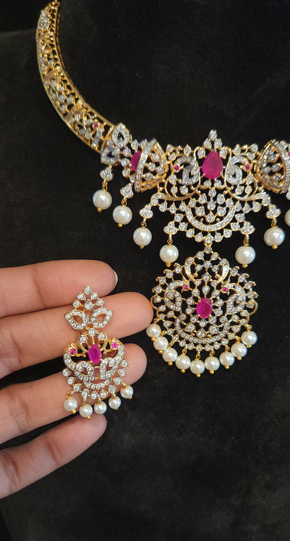 Royal Ruby Pearl CZ Hasli set