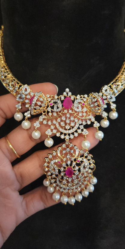 Royal Ruby Pearl CZ Hasli set