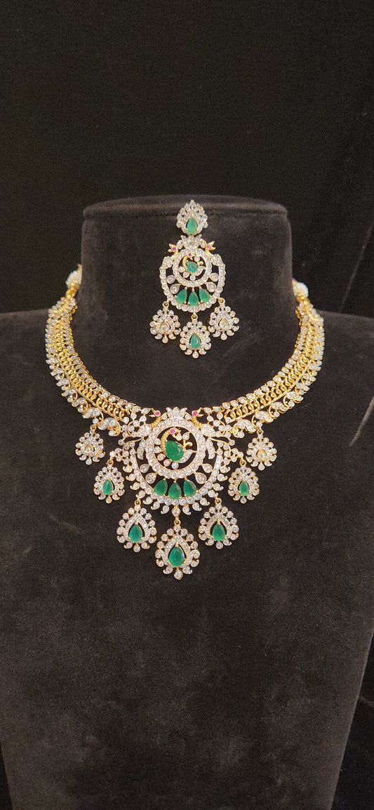 Royal Peacock CZ Bridal Necklace Set