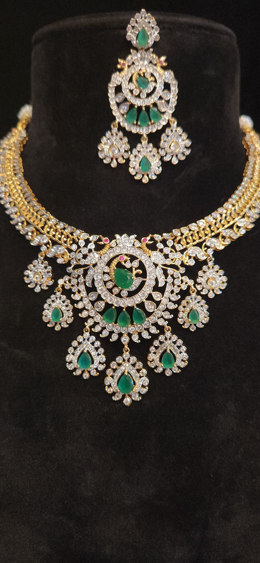 Royal Peacock CZ Bridal Necklace Set