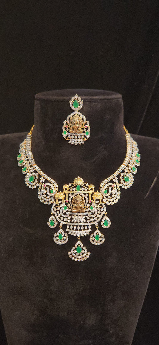 Temple Lakshmi CZ Bridal Necklace Set