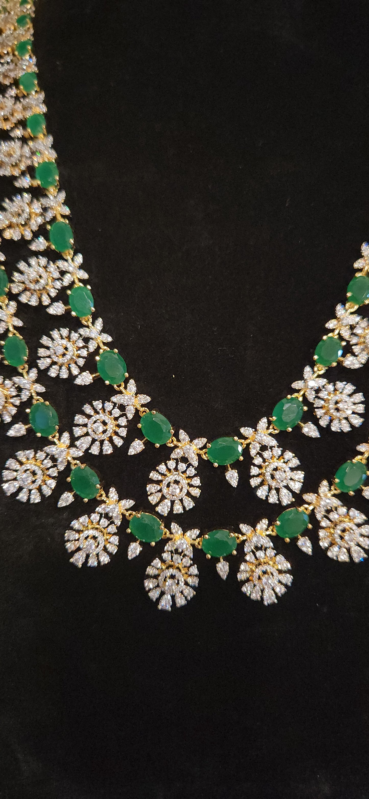 Luxury CZ Double Layer Long Haram Set with Emerald Green Stones