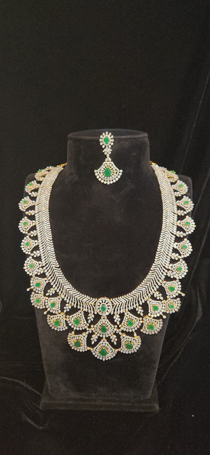 Luxury CZ Long Haram Set with Emerald Green Stones