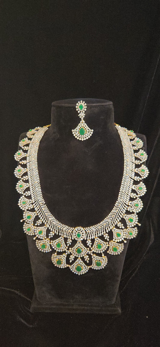 Luxury CZ Long Haram Set with Emerald Green Stones