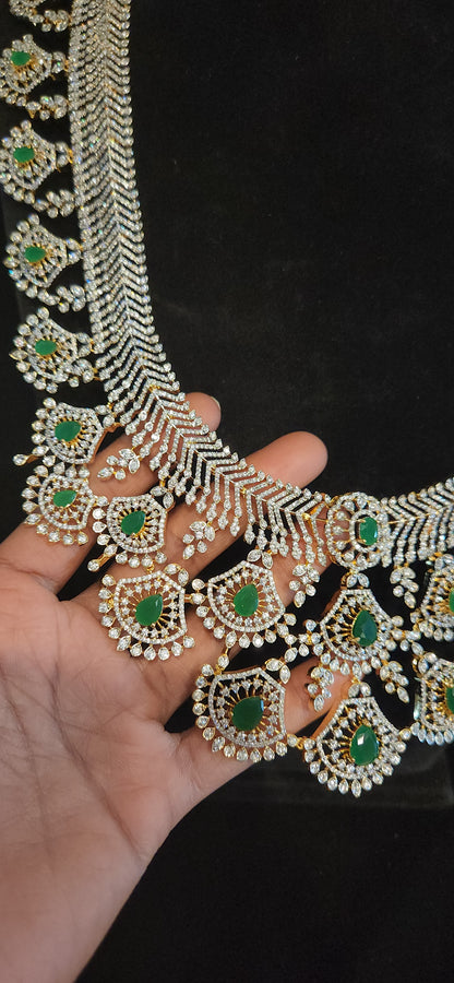 Luxury CZ Long Haram Set with Emerald Green Stones