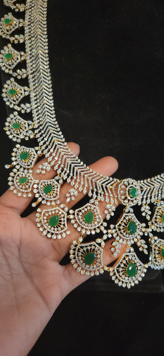 Luxury CZ Long Haram Set with Emerald Green Stones