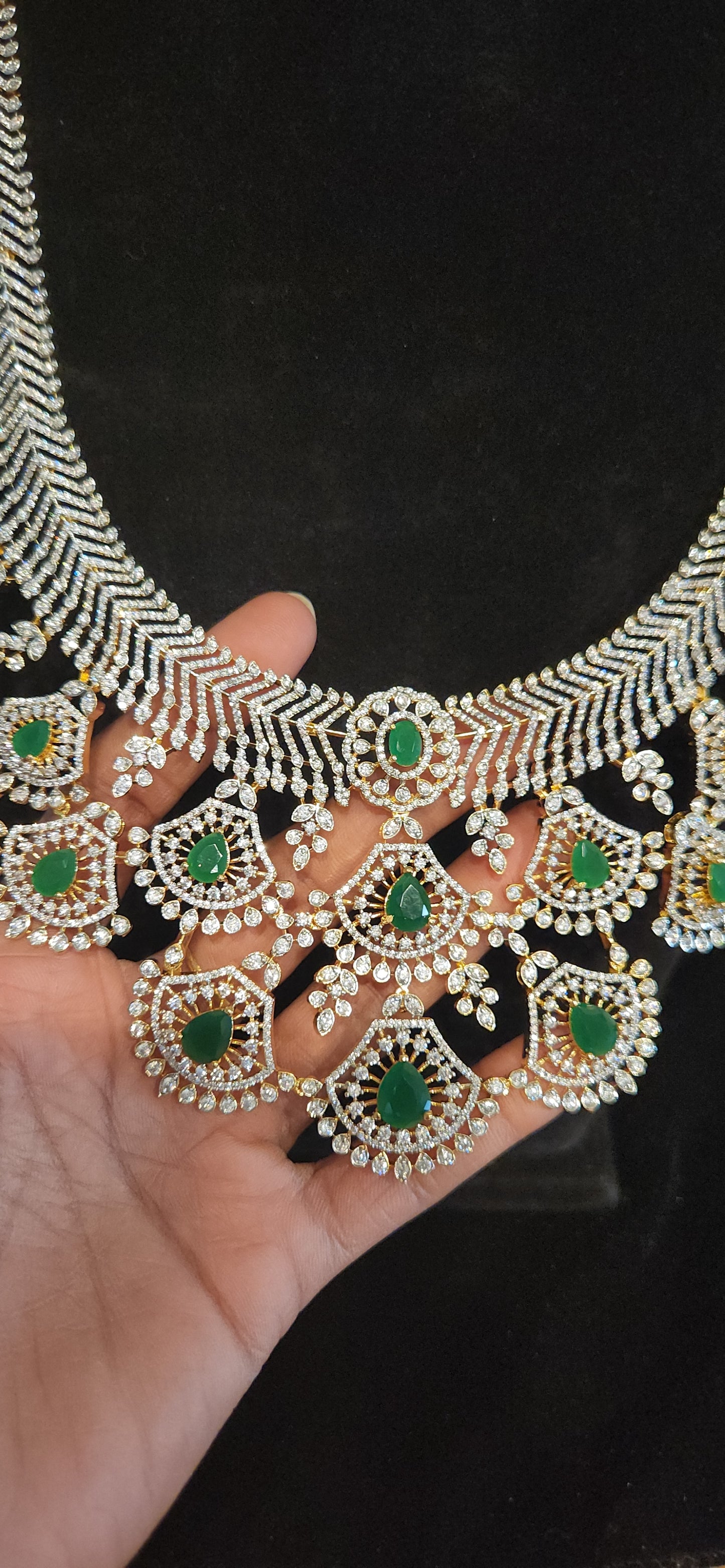 Luxury CZ Long Haram Set with Emerald Green Stones