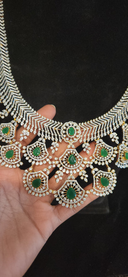 Luxury CZ Long Haram Set with Emerald Green Stones