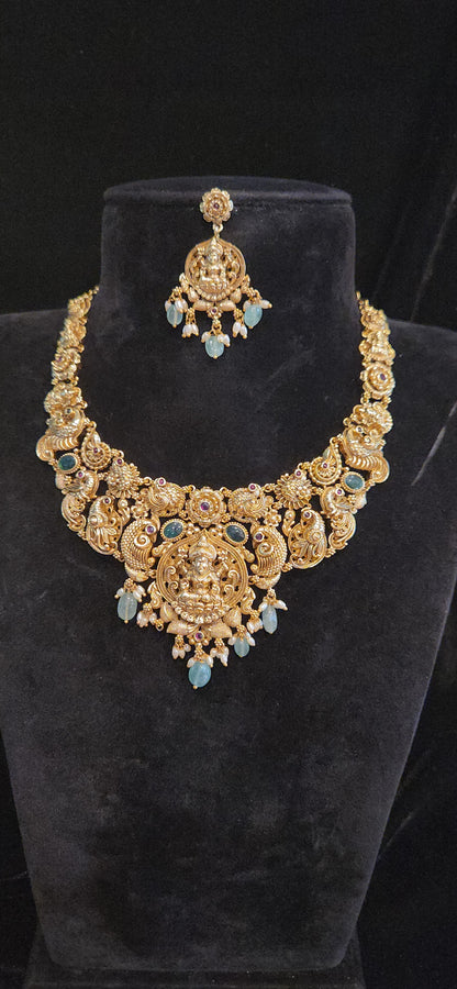 Antique Finish Lakshmi Temple Necklace Set
