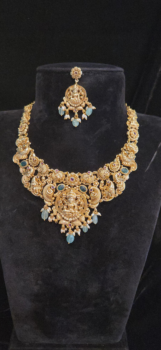 Antique Finish Lakshmi Temple Necklace Set