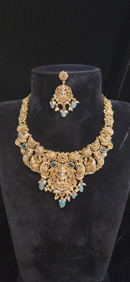Antique Finish Lakshmi Temple Necklace Set