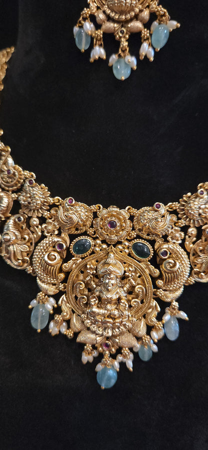 Antique Finish Lakshmi Temple Necklace Set