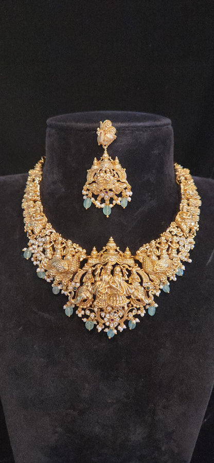 Antique Finish Radha Krishna Temple Necklace Set