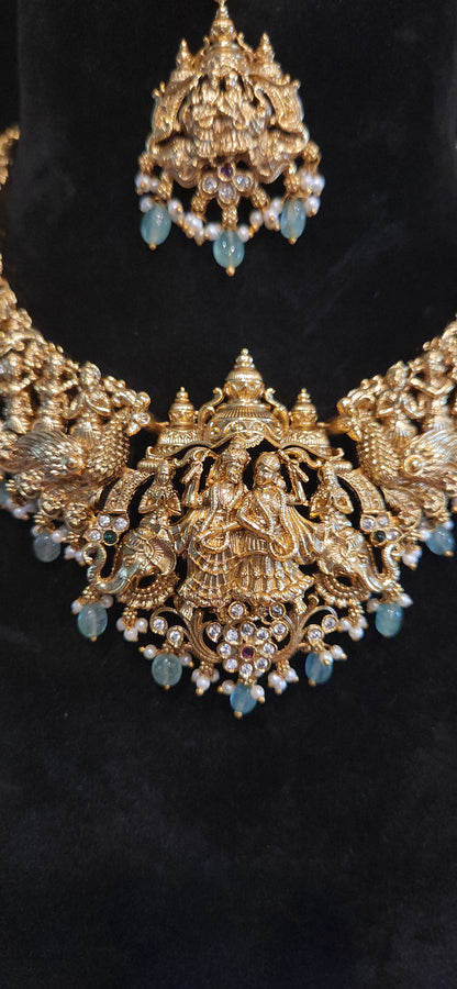 Antique Finish Radha Krishna Temple Necklace Set