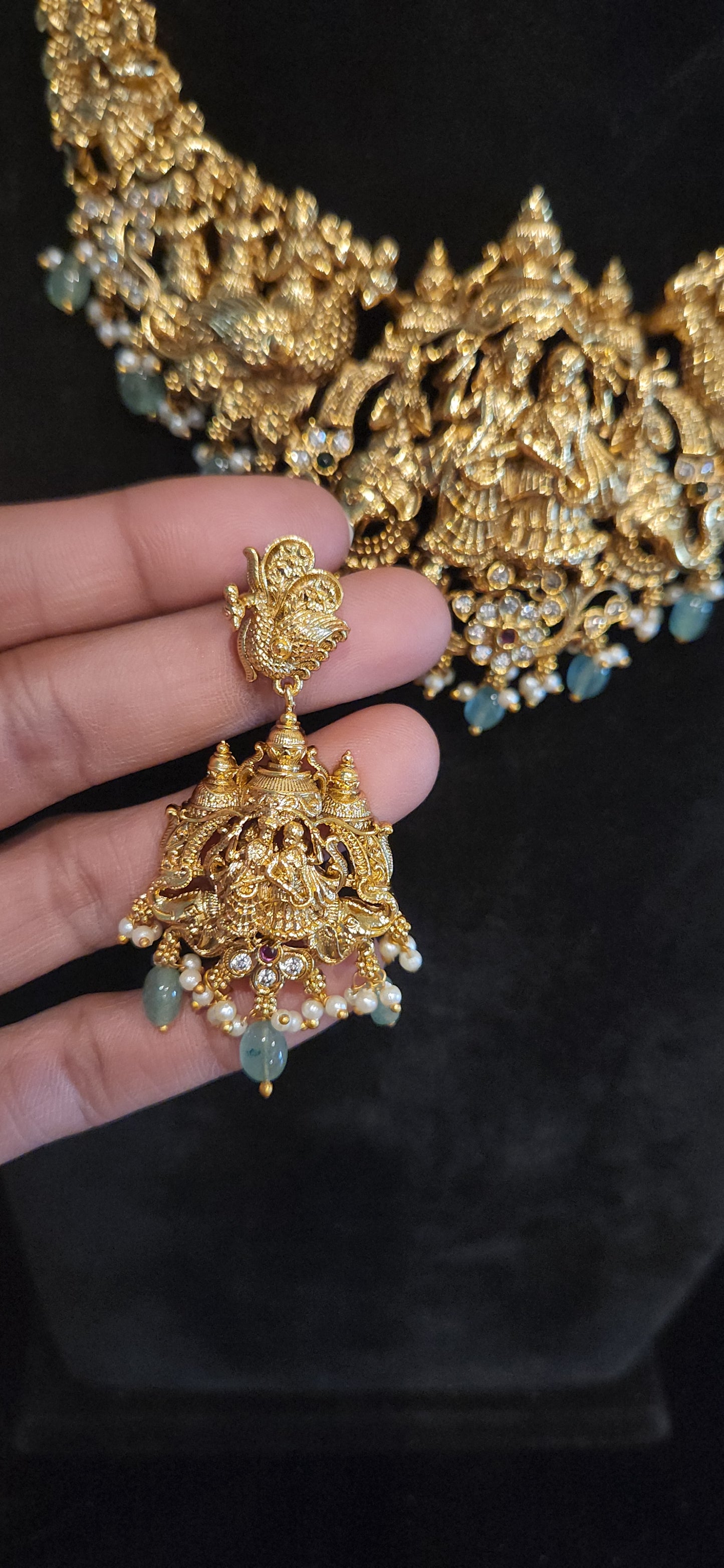 Antique Finish Radha Krishna Temple Necklace Set
