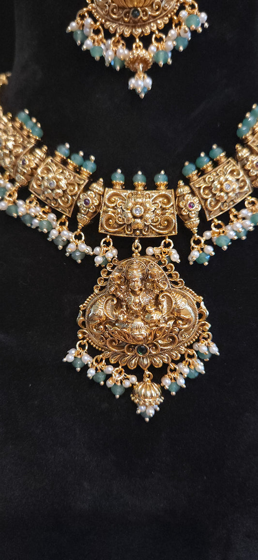 Antique Finish Lakshmi Temple Necklace Set