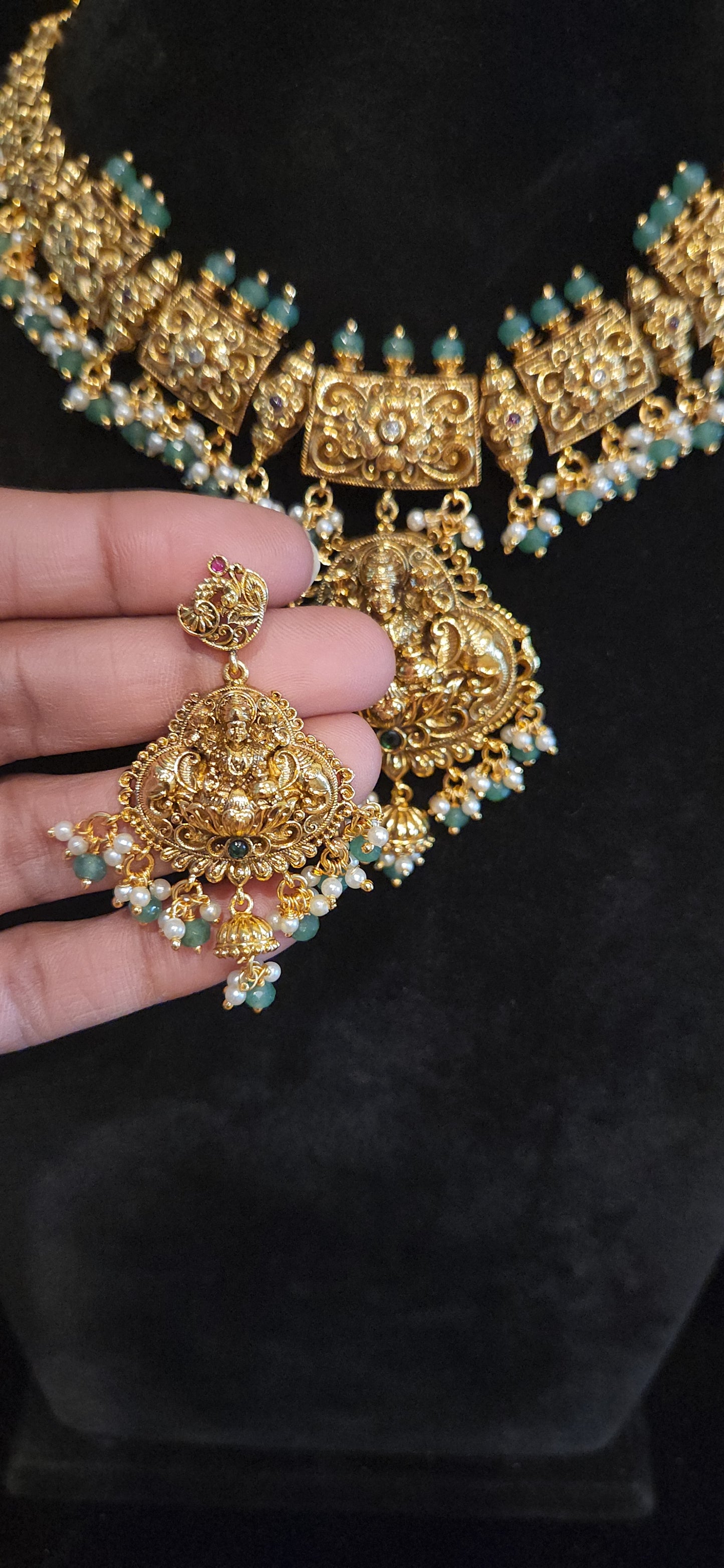 Antique Finish Lakshmi Temple Necklace Set