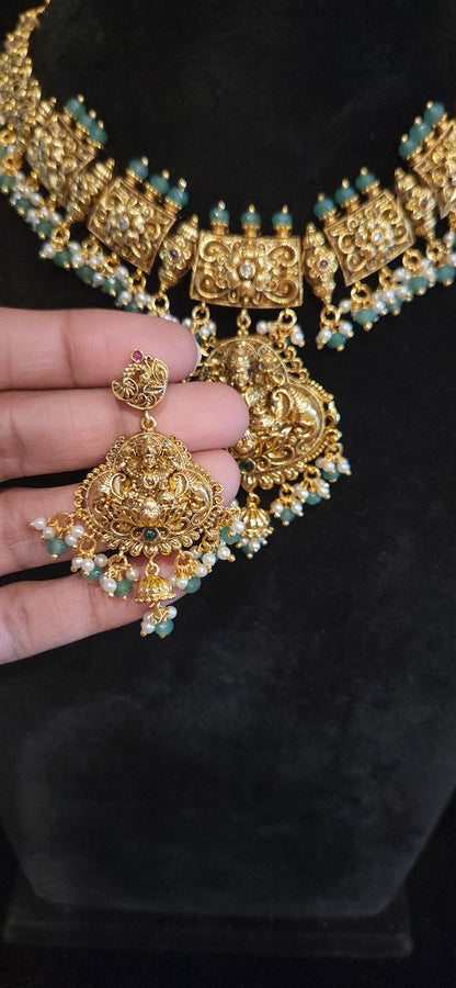 Antique Finish Lakshmi Temple Necklace Set