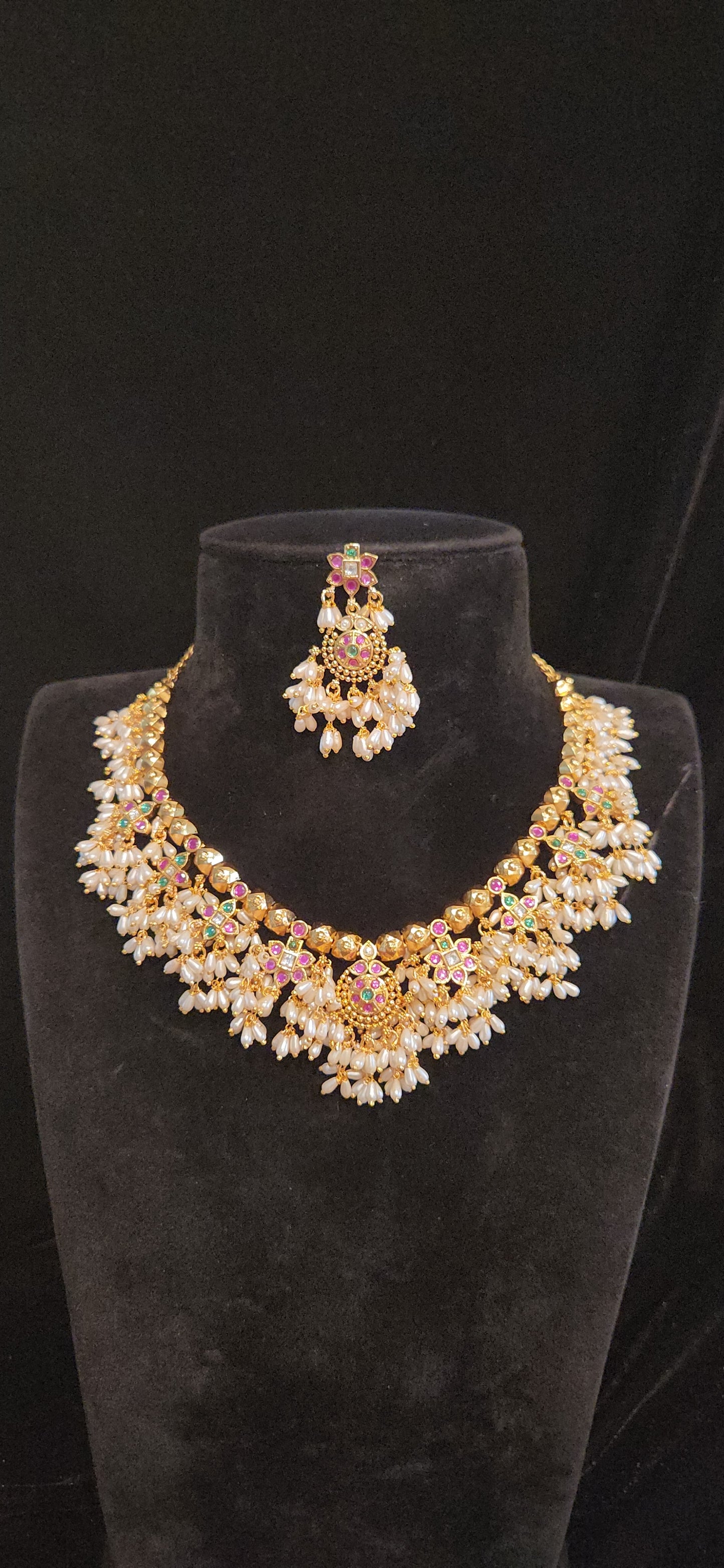 Gold Finish Guttapusalu Gundla Mala Necklace Set