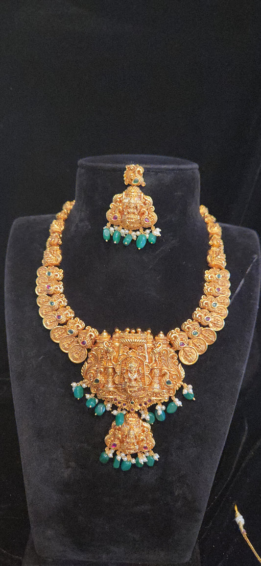 Premium Antique Gold Finish Lakshmi Temple Necklace Set