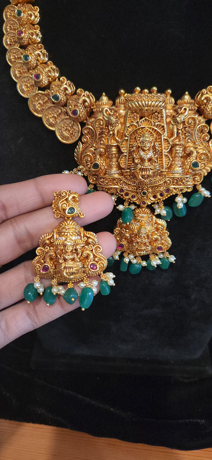 Premium Antique Gold Finish Lakshmi Temple Necklace Set