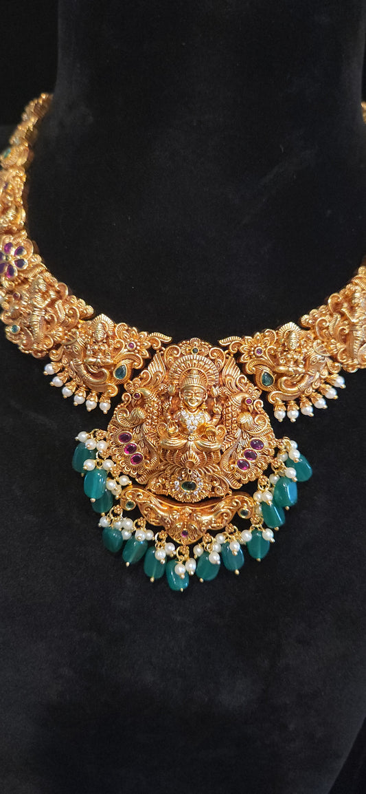 Premium Antique Gold Finish Lakshmi Temple Necklace Set