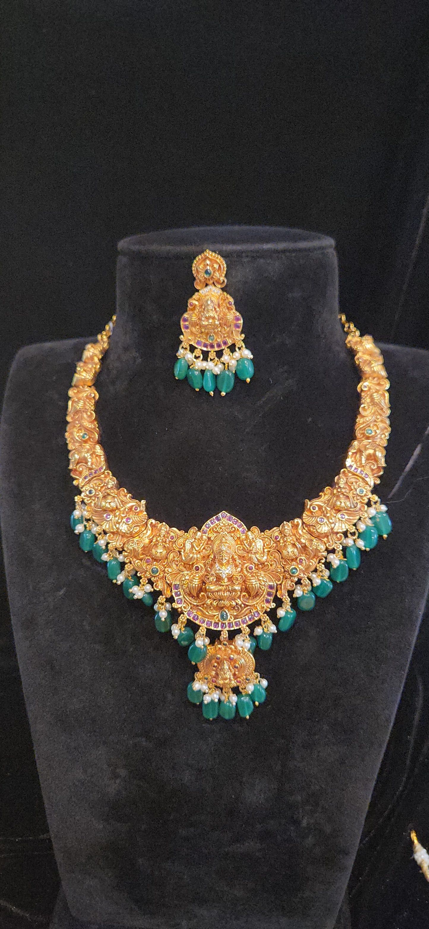 Premium Antique Finish Lakshmi Temple Bridal Necklace Set