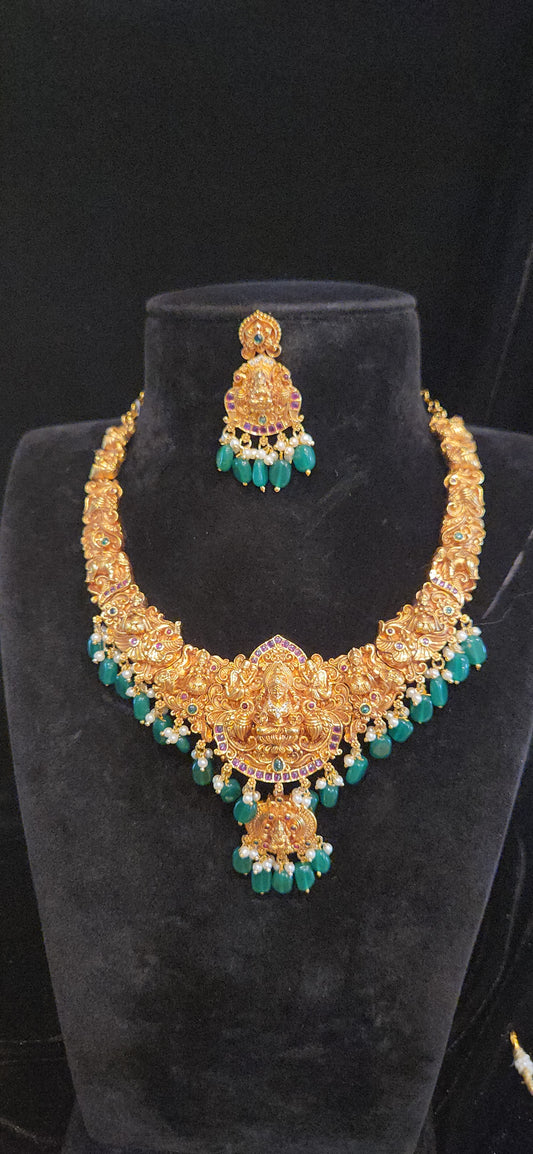 Premium Antique Finish Lakshmi Temple Bridal Necklace Set