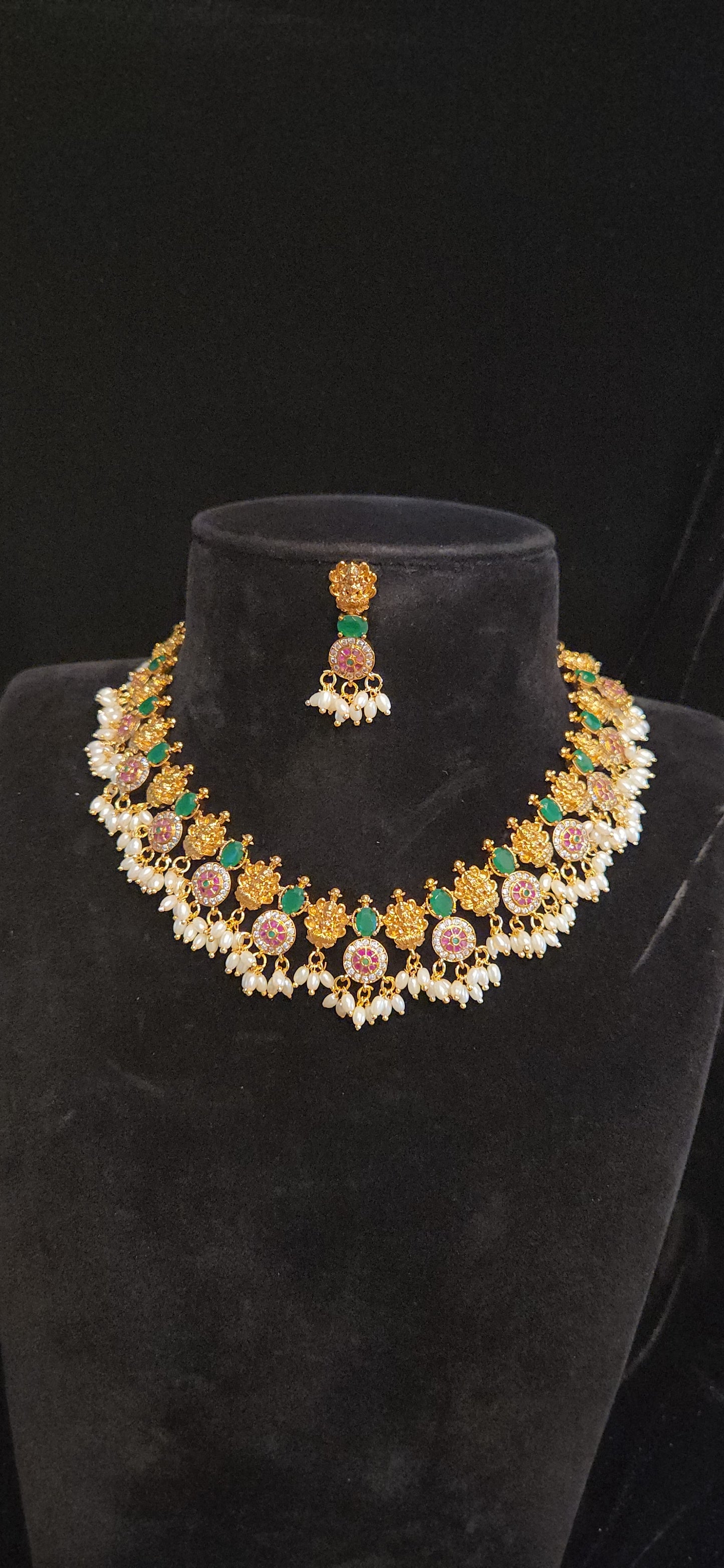 Premium Matt Finish Lakshmi Floral Necklace Set