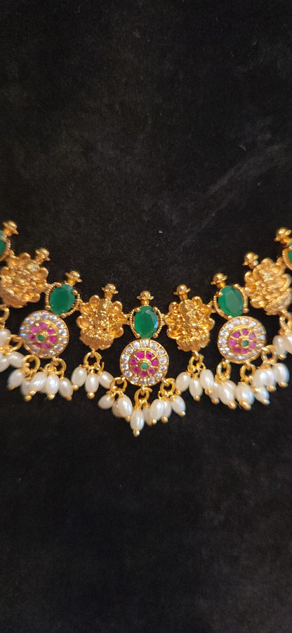 Premium Matt Finish Lakshmi Floral Necklace Set