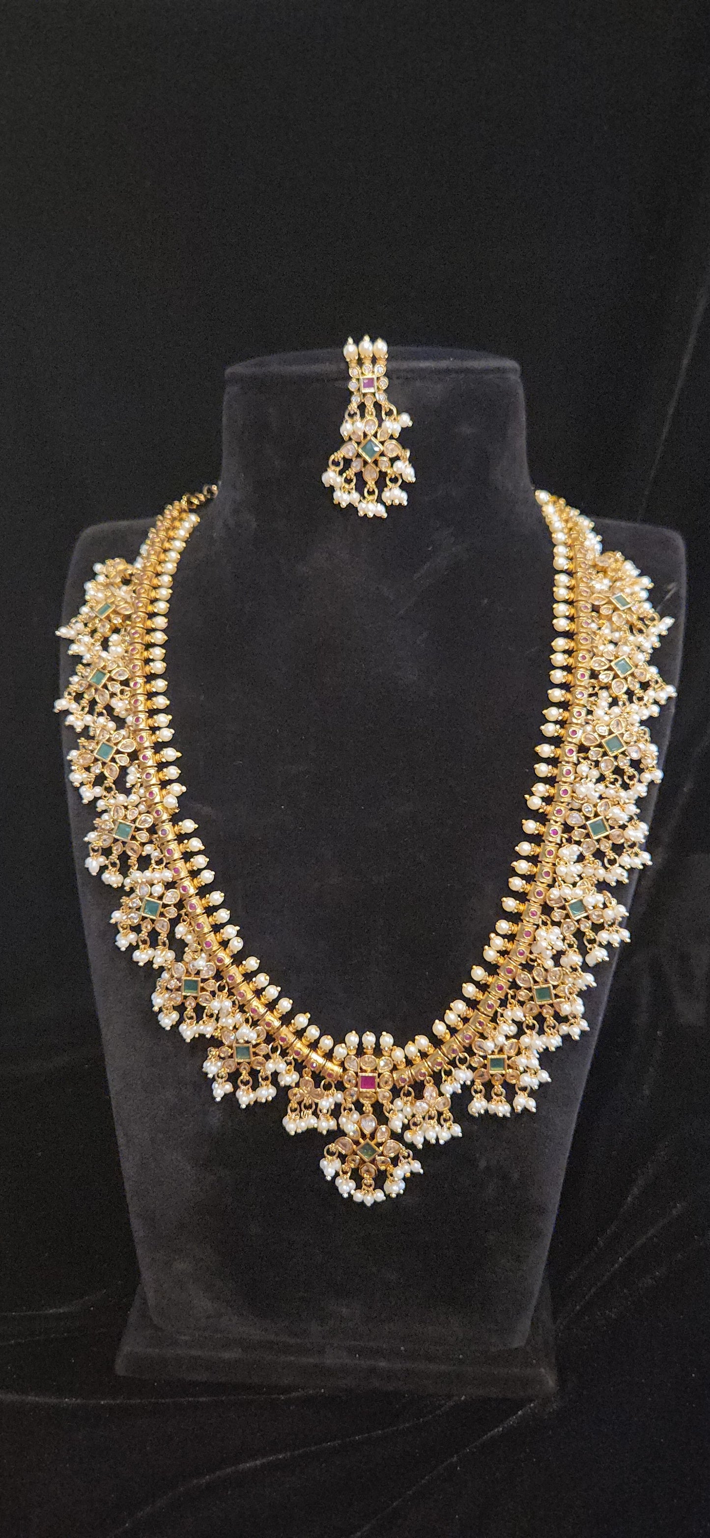 Premium Antique Matt Finish CZ Guttapusalu Long Haram Set