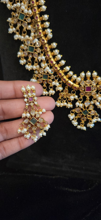 Premium Antique Matt Finish CZ Guttapusalu Long Haram Set