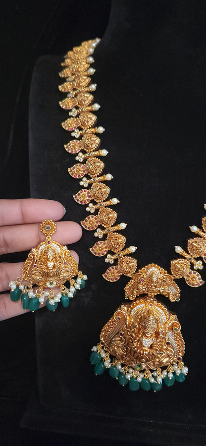 Premium Antique Finish Lakshmi & Mango Design Long Haram