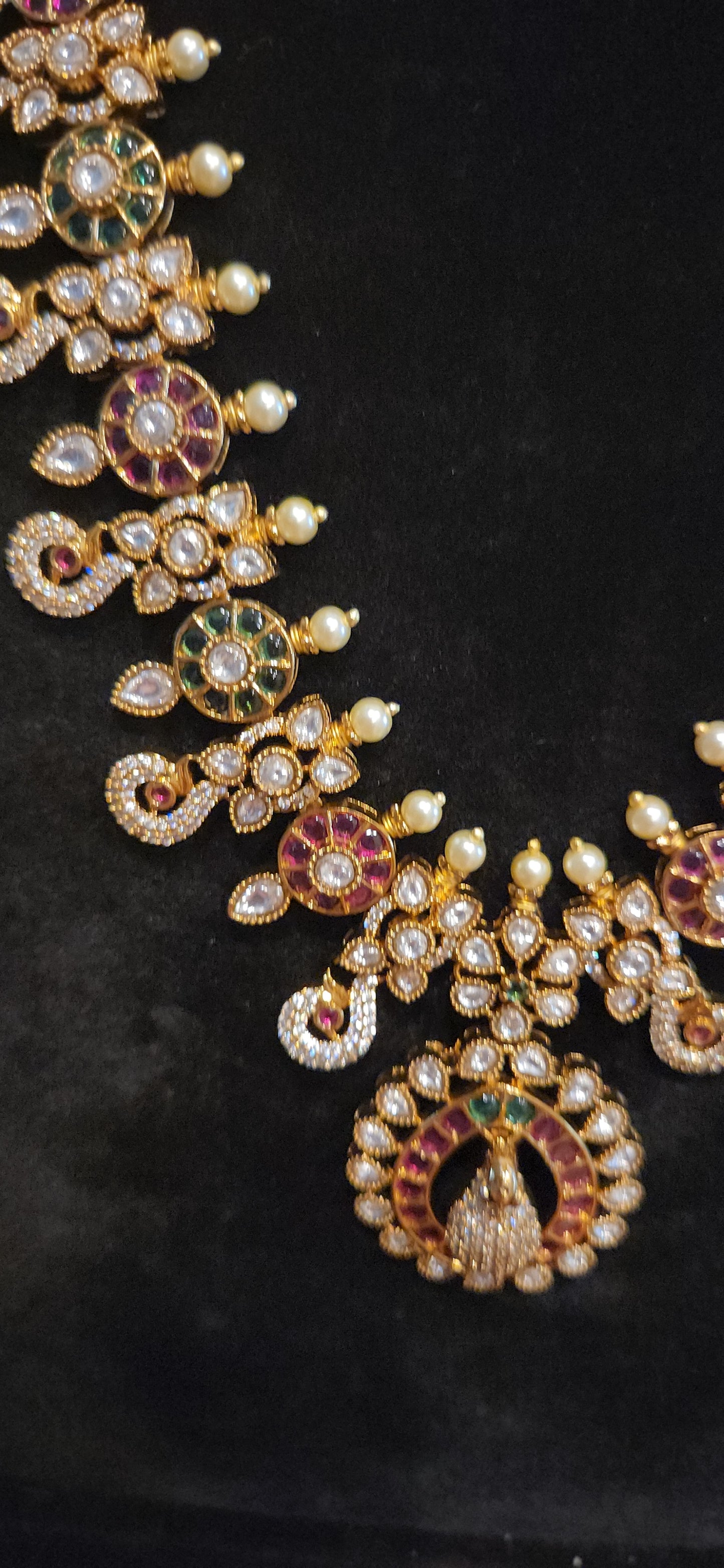 Premium Peacock Design Matt Finish Long Haram with CZ and Pota stones