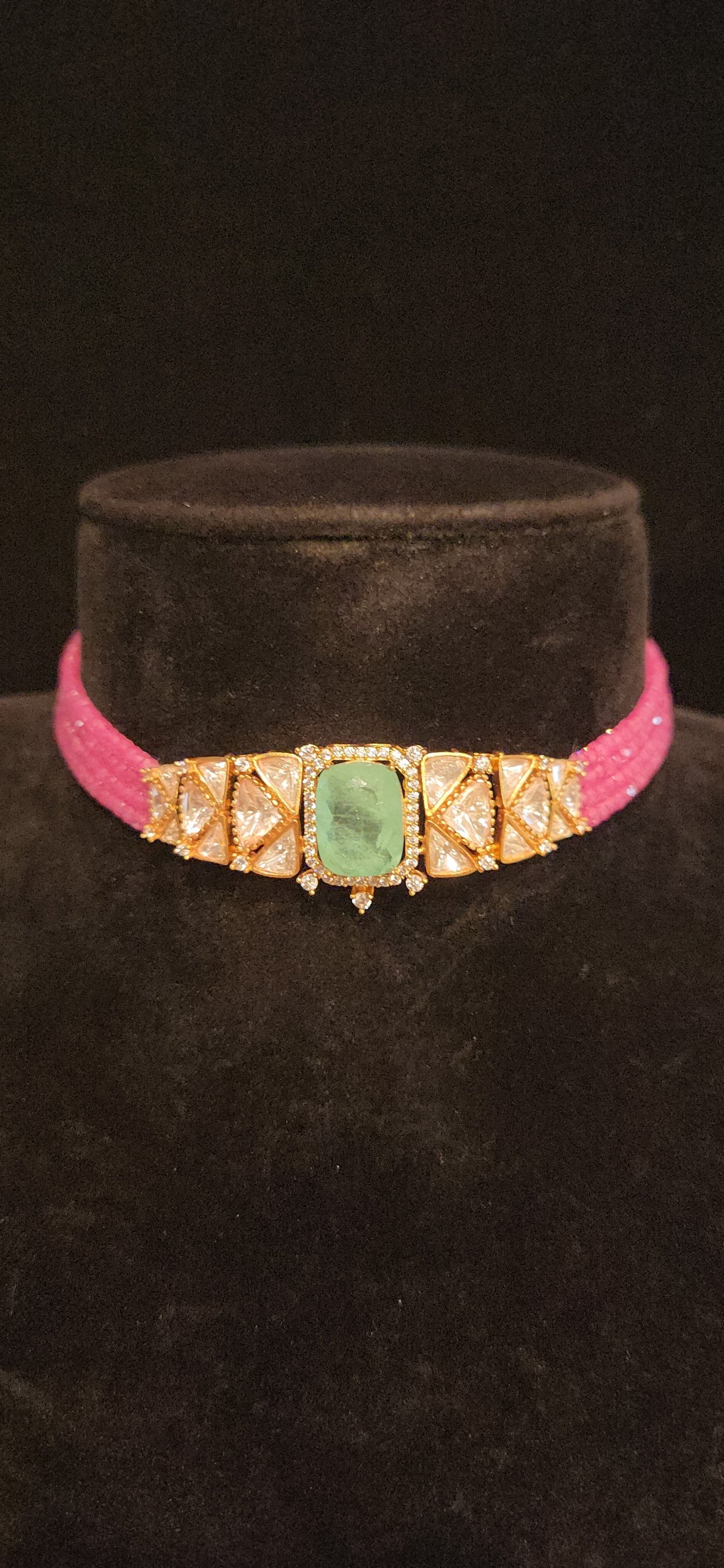 Ruby Pink CZ Beaded Polki Kundan Choker
